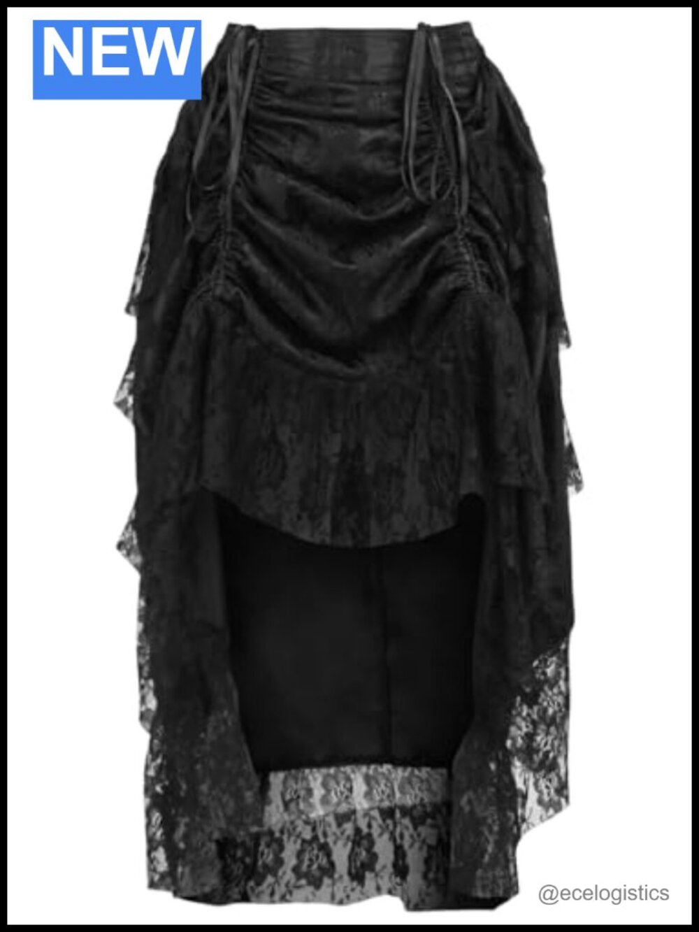 High Low Bustle Skirt Lace Adjustable Front Tie Pull On